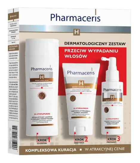 Pharmaceris H Dermatologiczny Zestaw przeciw wypadaniu włosów: szampon, 250ml + odżywka, 150ml + preparat stymulujący wzrost włosów, 125ml - 1 - Apteka HIT